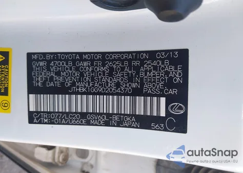 2013 Lexus Es 350 from USA, damaged, VIN JTHBK1GG9D2054370